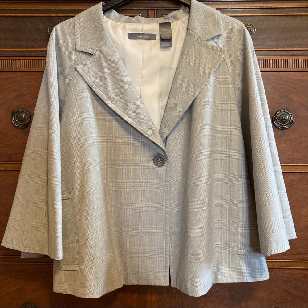 Liz Claiborne Drape Gray Plaid Coat Jacket Size 14